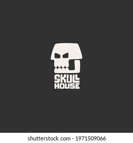 Skull House Negative Space Minimalism Logo