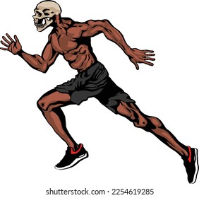 Skull human athlete running pose marathon jogging splinter sport shoes running shoes logo mini marathon workout COLORFUL