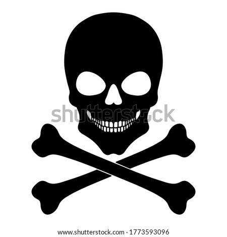 Skull human with crossbones, sign of danger to life, black silhouette. Vector illustration.