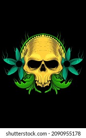 Skull human with flower vector illustration