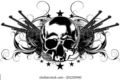 skull human and guns