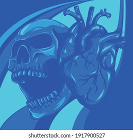 skull with human heart. Vector illustration design