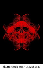 Skull with human skeleton and skull twin artwork illustration
