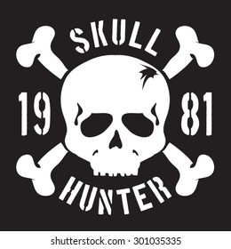Skull hunter typography, t-shirt graphics, vectors