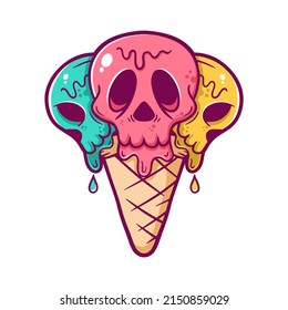 Skull ice cream cone cartoon vector