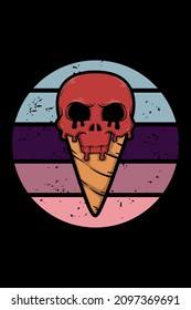 Skull with ice cream illustration retro vintage
