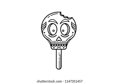 Skull ice cream. Line art. White background.