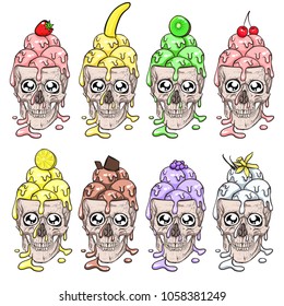 Skull and ice cream. Set of different tastes