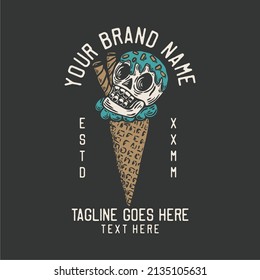 skull ice cream vintage t shirt design template