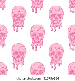 Skull with ice cream.Seamless pattern background.