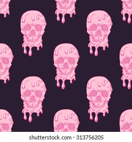Skull with ice cream.Seamless pattern background.Violet background.
