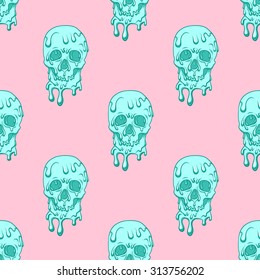 Skull with ice cream.Seamless pattern background.White background.