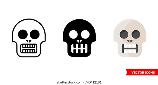 Skull icon of 3 types: color, black and white, outline. Isolated vector sign symbol.