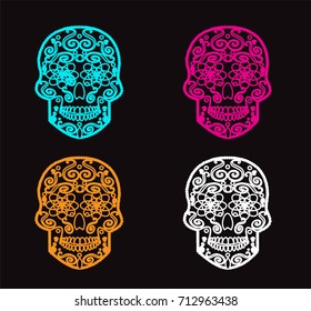 Skull icon background, neon color vector