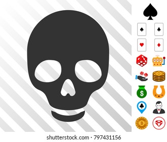 Skull icon with bonus gamble pictograms. Vector illustration style is flat iconic symbols. Designed for gambling gui.