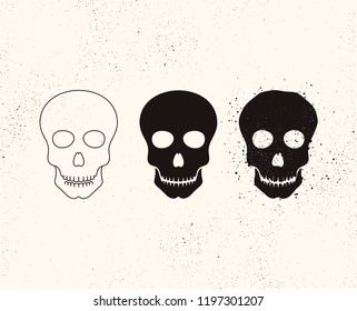 Skull icon. Bony structure that forms the head. Day of the dead symbol. Grunge style. Death symbol. Vector skull sign.