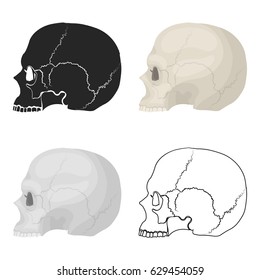 Skull icon in cartoon style isolated on white background. Black and white magic symbol stock vector illustration.