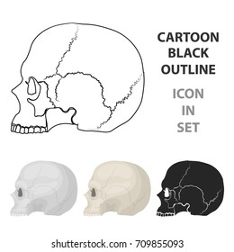 Skull icon in cartoon style isolated on white background. Black and white magic symbol stock vector illustration.