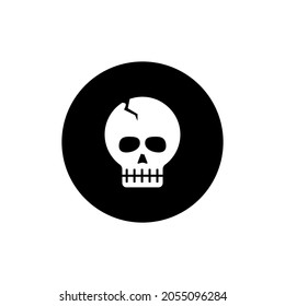 Skull icon circle black background color editable. Halloween icon. Skeleton icon.