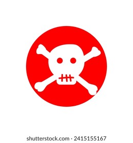 Skull icon with crossed bones with red circle. icon, bones, crossed, pirate. Vector