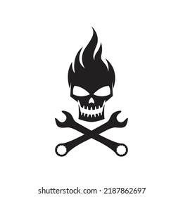 skull icon with crossed wrench, vector symbol.