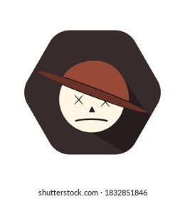 Skull icon. Cute sad expression with tilted hat