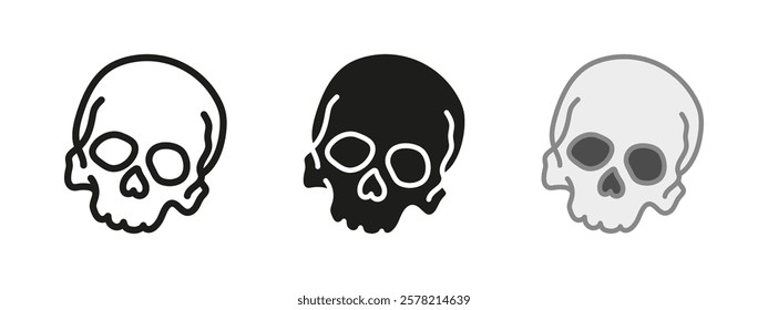 Skull icon. Death symbol. Human skeleton head vector illustration. Dead sign. Skull bone pictogram outline, black, line and colored isolated on white background. Skull silhouette.