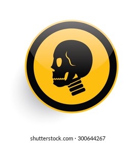 Skull icon design on yellow button background,clean vector
