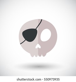 Skull Icon With Eye Patch. Flat Vector Illustration With Round Shadow