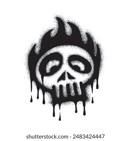 Skull icon with fire Graffiti Spray Paint Sprayed isolated on white background. over-sprayed graffiti skull symbol in black on white.