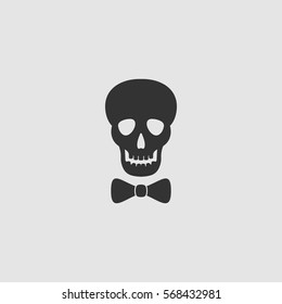 Skull icon flat. Black pictogram on grey background. Vector illustration symbol