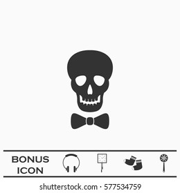 Skull icon flat. Black pictogram on white background. Vector illustration symbol and bonus button