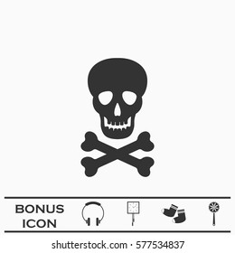 Skull icon flat. Black pictogram on white background. Vector illustration symbol and bonus button