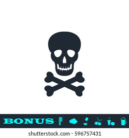 Skull icon flat. Black pictogram on white background. Vector illustration symbol and bonus button