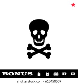 Skull icon flat. Black pictogram on white background. Vector illustration symbol and bonus button open and closed lock, folder, star