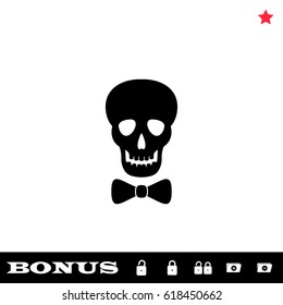 Skull icon flat. Black pictogram on white background. Vector illustration symbol and bonus button open and closed lock, folder, star