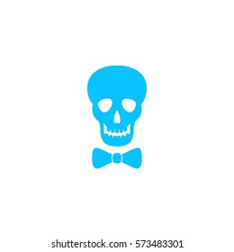 Skull icon flat. Blue pictogram on white background. Vector illustration symbol