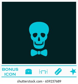Skull icon flat. Blue pictogram on dark background. Vector illustration symbol and bonus icons