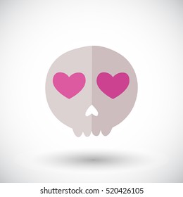 Skull icon. Flat design icon of skull with heart eyes- for Day of the Dead, Dia de los Muertos or for Halloween. Vector illustration
