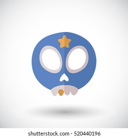 Skull icon. Flat design icon of skull in wrestler mask with golden tooth - for Day of the Dead, Dia de los Muertos or for Halloween. Vector illustration