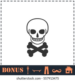 Skull icon flat. Simple vector symbol and bonus icon