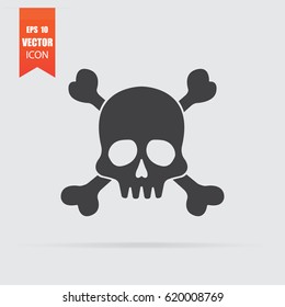 Skull icon in flat style isolated on grey background. For your design, logo. Vector illustration.