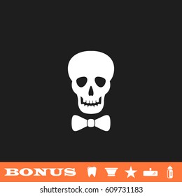 Skull icon flat. White pictogram on black background. Vector illustration symbol and bonus button tooth, vase, star, mirror, bottle