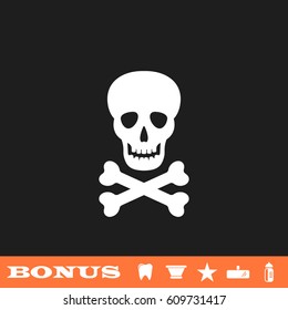Skull icon flat. White pictogram on black background. Vector illustration symbol and bonus button tooth, vase, star, mirror, bottle