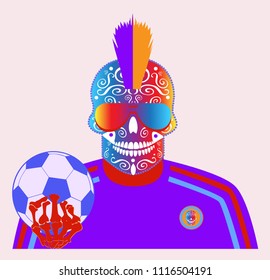 Skull icon football player with sunglasses and Moahwk, viivd colors 