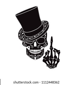 Skull Icon Gentleman With Middle Finger And Cylinder Hat