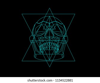 Skull icon geometric neon color vector technology background