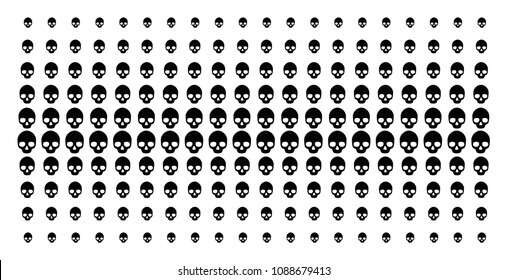 Skull icon halftone pattern, designed for backgrounds, covers, templates and abstract effects. Vector skull items arranged into halftone matrix.