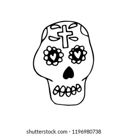 Skull icon in hand drawn style. Day of the Dead card in hand drawn style. For Day of the Dead card, stickers, creative design