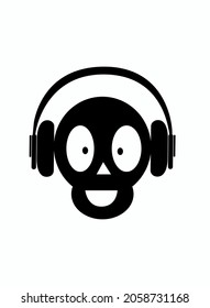 Skull icon with headphones, black color. Communication and customer support vector.